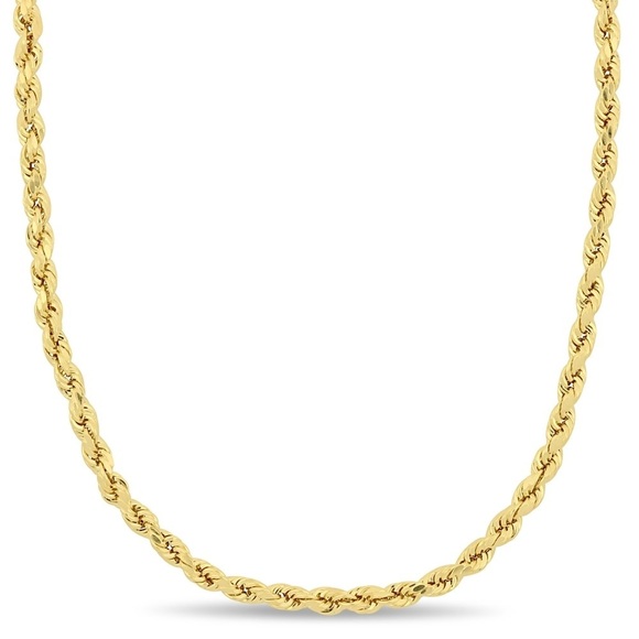 10k Solid Yellow Gold 16 Inch Rope Chain Necklace